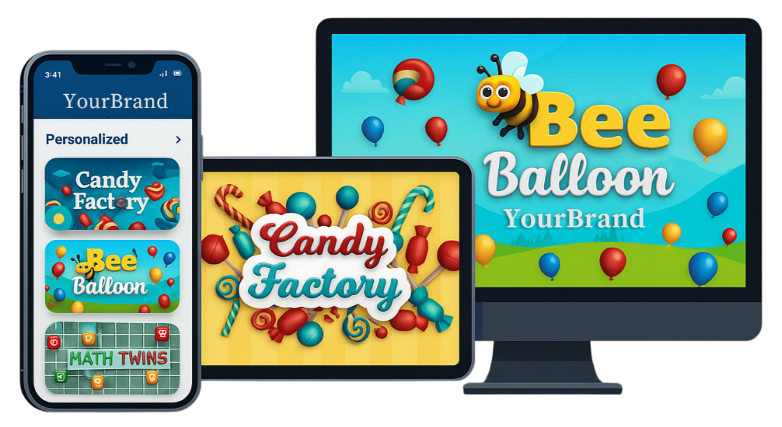 Phone devices, tablets and PC showing cognitive games that can be used by other brands