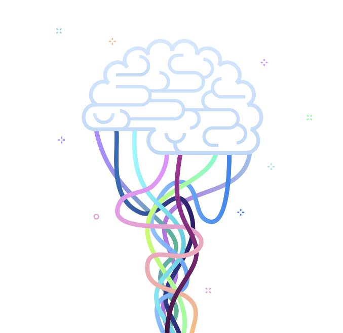 Brain image with flat design style showing connections