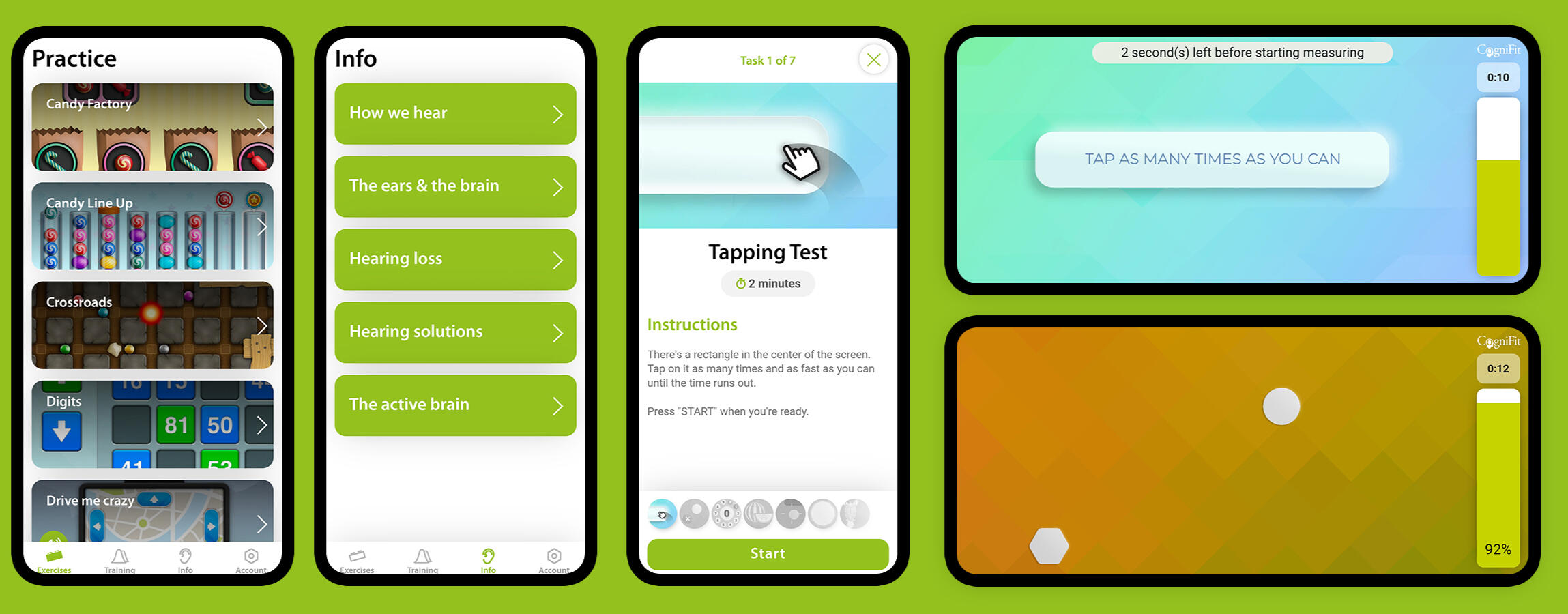 Sonova - CogniFit integration demo screens